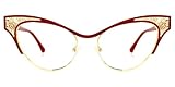 VOOGLAM Red/Gold Metal Cat Eye Frame Clear Lens Glasses for Women, Fashion Fake Glasses Non Prescription Eyeglasses