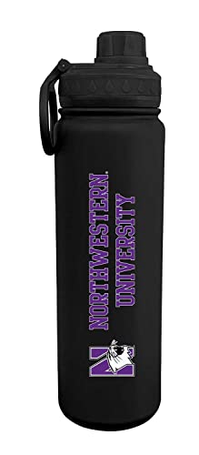 Campus Colors NCAA Stainless Steel Water Bottle - Twist on cap - 24 oz - Carry Clip - Keeps Your Drinks Hot or Cold for Hours (Northwestern Wildcats - Black)