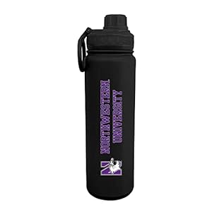 Campus Colors NCAA Stainless Steel Water Bottle – Twist on cap – 24 oz – Carry Clip – Keeps Your Drinks Hot or Cold for Hours (Northwestern Wildcats – Black)