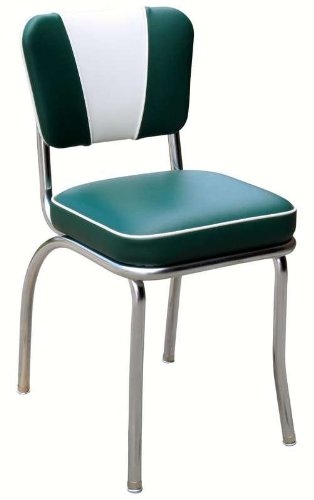 4220 V -Back Diner Chair -Green-White- with 2 in. Box Seat - Chrome
