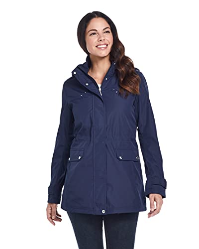 Weatherproof Women's Lightweight Anorak Rain Jacket with Detachable Hood - Softshell Water-Resistant Waterproof Raincoat with Adjustable Waist, Denim (Medium)