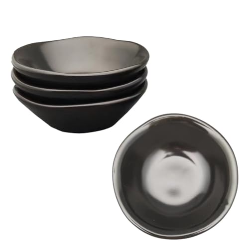 Black Ceramic Dipping Sauce Dishes,Matte Black Sushi Soy Sauce Dipping Bowls, Appetizer Plates with Irregular Edge,Tiny Side Dish for Kitchen Home Housewarming gift