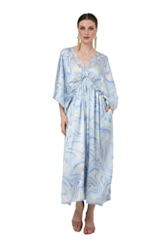 Miss Lavish London Vestidos caftán largos para mujer con bolsillos, vestido de vacaciones, ropa de descanso y salida de baño para la playa, 184-azul suave, XXXL