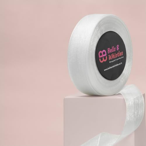 Image of Bells&Whistles Sheer Organza Ribbon | Pack of 2 | Length: 50 Yards Width: 1 inch | Christmas, Festive Decoration. (Pearl White)