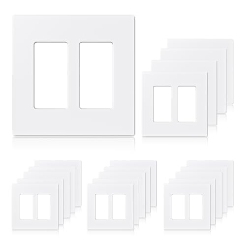 Image of ELEGRP 2-Gang Screwless Decorative Wall Plates, Mid-Size Cover Plates, Unbreakable Thermoplastic Faceplate Cover for Decorator Receptacle Outlet Switch, UL Listed (20 Pack, Matte White)