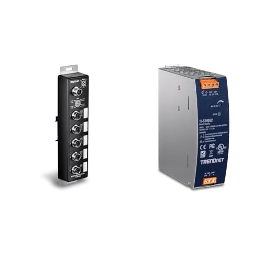 Image of TRENDnet Bundle 5-Port Industrial EN50155 M12 Gigabit PoE+ Railway Switch, TI-XPG50, 150W, 52V DC, 2.89A AC to DC DIN-Rail Power Supply, TI-S15052