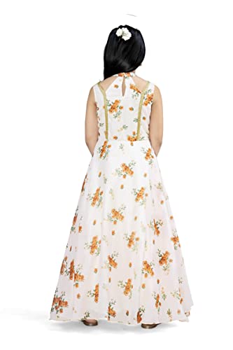 Image of Fashion Dream Girls Tabby Silk Maxi Length Printed Dress|Girls Maxi Dress|Long Dress|Long Gown Dress(Light Peach 11-12 Year)