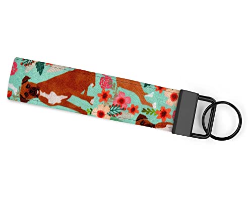 Boxer Dog Animal Floral Print Elegant Playful Handmade Keychain Wristlet