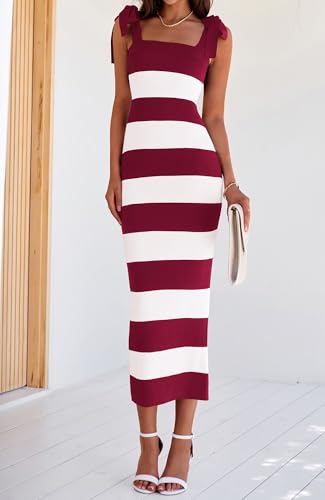 Image of BTFBM Casual Spring Dresses for Women 2025 Sleeveless Spaghetti Strap Striped Maxi Dress Party Beach Long Dress