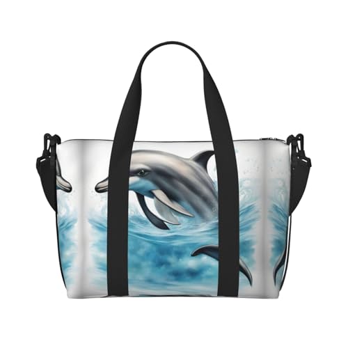 Ocean Dolphin Looking at You print Gym Bag for Women,Carry on Weekender Overnight Duffle Bag,Personal Item Tote Bag