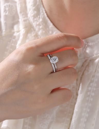 getlove Oval Cut Moissanite Engagement Ring 2 Carat Solitaire Moissanite Ring 18K White Gold Plated Solid Silver D-Color VVS1 Wedding Band Promise for Her Size 8 - Image 3
