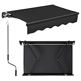 Sekey Gelenkarmmarkise Alu Nicht-elektrisch Markise Wandmontage 350x250cm Windfest Sonnenmarkise mit Kurbel, 280g/㎡ Polyester Sonnenschutz Wasserdicht Markisenstoffe, Anthrazit