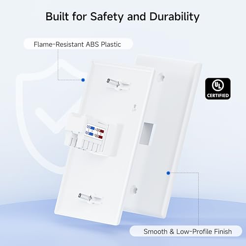 Image of [UL Listed] Cable Matters 10-Pack Low Profile 1-Port Keystone Wall Plate | RJ45 Wall Plate, for Keystone Jacks, White