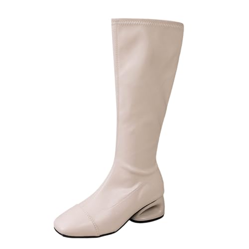 Bottines d'équitation tendance femme mi-mollet à talon épais et bout rond