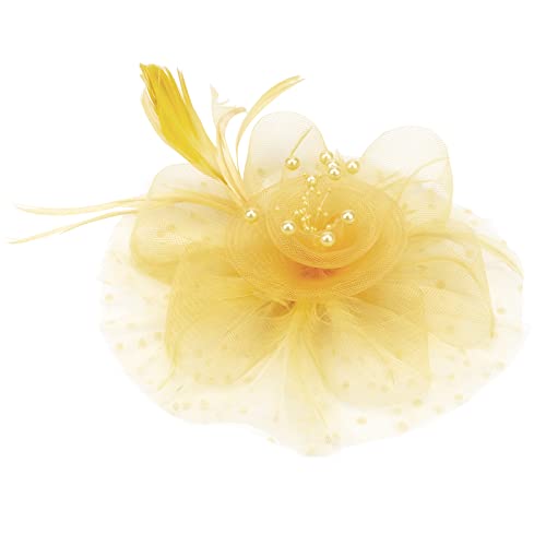 Image of DRESHOW Fascinators Hat Flower Mesh Ribbons Feathers on a Headband and a Clip Tea Party Headwear for Girls and Women