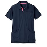 [アンファミエ] 介護ポロシャツ 抗菌 防臭 ドライメッシュ 両脇ポケット レディース メンズ 吸水速乾 医療 看護 ネイビー×ダークピンク Ｍ