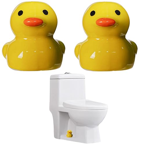 WANSHUNLMI Duck Toilet Floor Bolt Caps, Ceramic Duck Toilet Bolt Covers, Cute Bird Bathroom Decor, Funny Duck Themed Gadgets for The Toilet (Yellow, Duck)