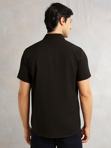 Image of Thomas Scott Men's Premium Slim Fit Casual Shirt | 100% Cotton Twill | Short Sleeves | Spread Collar | Solid Smart Casual Shirt for Men