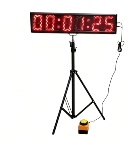BESTLED Large Semi-Outdoor LED Race Timing Clock 5 Inch Digital Height 6 Digits Red Countdown/Up Timer Stopwatch with 12/24 Hour Format Button and Remote Control