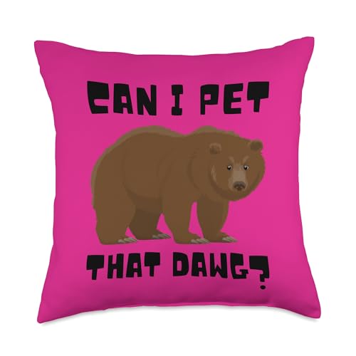 Can I Pet That Dawg? Funny Bear Viral Internet Meme Throw Pillow