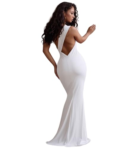 Image of PORRCEY Women's Sexy Rhinestone Lace Sheer Mesh Formal Evening Dress