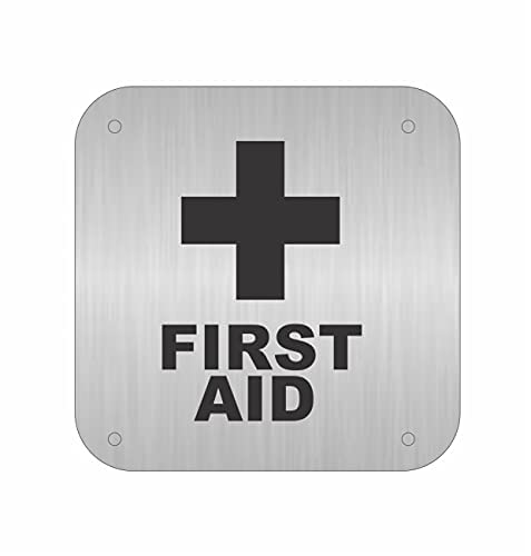 Carving Trends Premium Stainless Steel Metal Self Adhesive FIRST AID Signage Board for Office (6 x 6 inch)