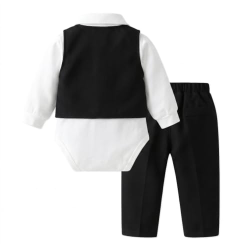 Image of Dressy Daisy Baby Boy 5 Piece Formal Suit Set for Wedding and Birthday | Vest, Shirt, Pants, Bow Tie, Boutonniere, Christening, Holiday Photoshoot Outfit