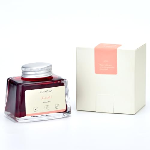 Image of Hongdian Fountain Pen Bottled Ink Coral Color, 60ml Non Carbon Inkwell Bottle, Artist Calligraphy Ink