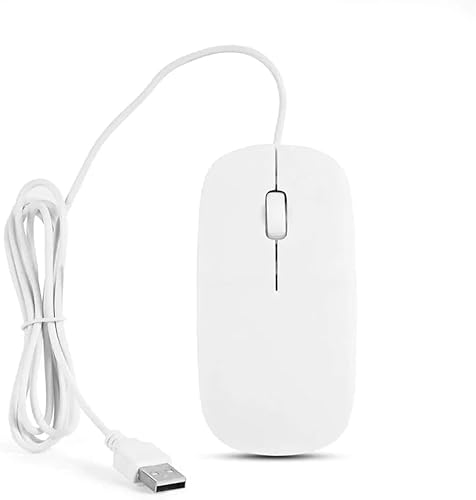 Silm Wired Mouse, USB 3.0 Wire Optical Computer Mice, High-precision, Silent Click Ergonomic, 3 button 1600 DPI Tracking Corded Plug In Mice, Compatible For Tablets Laptop PC Home Office (White)