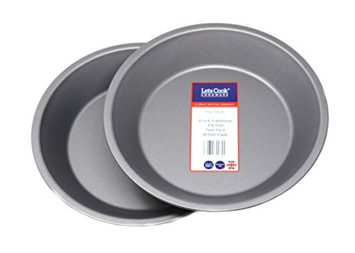 Lets Cook Cookware - 8 Inch Traditional Pie Dishes Twin Pack (Set of 2) 20cm Teflon Non Stick British Made