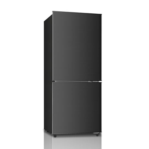 Saeoola 4.0 Cu.Ft Small Refrigerator with Bottom Freezer, Small Compact Fridge with Freezer on Bottom, 2 Doors for Apartment, Dorm, Office, 7-Level Temperature Control, Removable Shelves (Black)