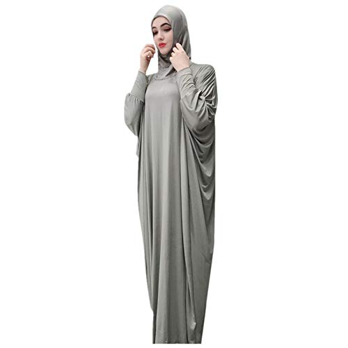 FOTBIMK Femmes Ramadan mode musulmane couleur unie robe de culte robe conservatrice Eid Mubarak robe(Gris,One size) Cover