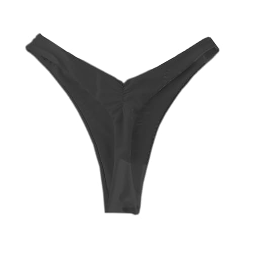 YELAIVP Women's Ruched Back Bikini Bottoms High Cut Bathing Suit Bottoms Cheeky Thong Swimsuit Bottom