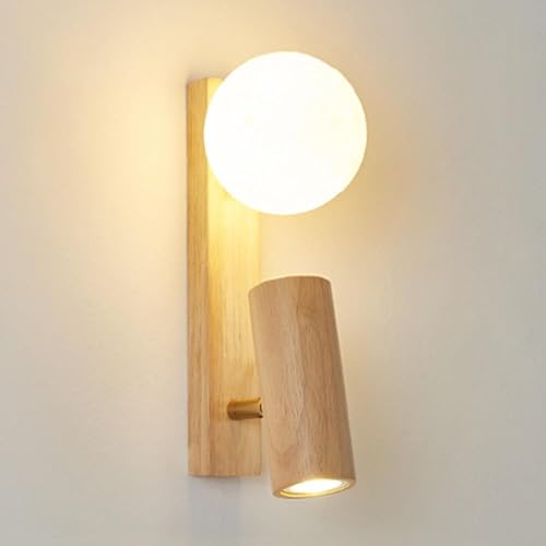 XYNSNDB Lámparas de Pared Apliques de Madera Junto a la Cama Aplique de Pared Globo Pantalla de lámpara LED Montaje en Pared Lámpara de Lectura Dormitorio Cabecero Linterna de Pared Iluminación