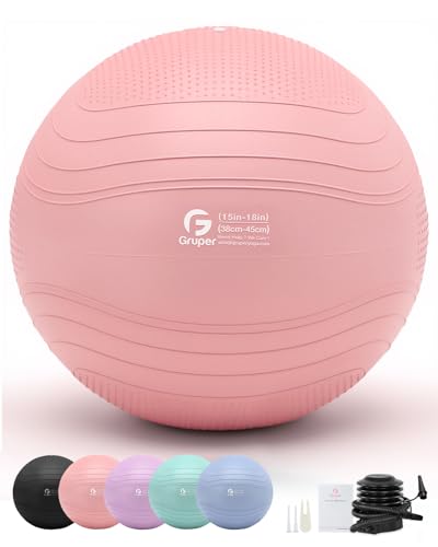 Image of Gruper Yoga Ball, Extra Thick Exercise Ball for Workout Pregnancy Stability - 4 Sizes Anti Burst Balance Ball for Yoga, Pilates, Fitness, Birthing, Physical Therapy - Includes Pump