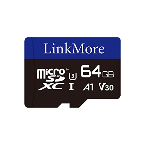 LinkMore Carte micro SDXC 64 Go, compatible A1, UHS-I, U3, V30, classe 10, vitesse de lecture jusqu'à 95 Mo/s, vitesse d'écriture jusqu'à 35 Mo/s, adaptateur SD inclus