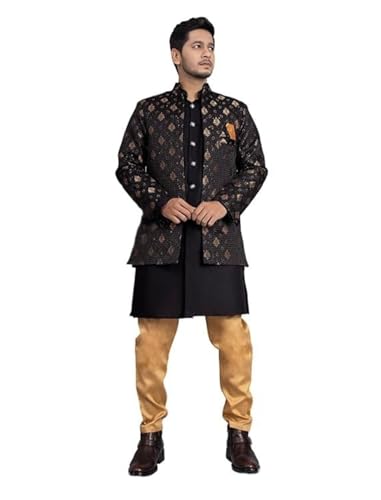 Image of XEPON Men's Jacquard Ethnic Wear Kurta Pajama With Stylish Long Jacket Set