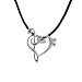 .925 Sterling Silver Treble and Bass Clef Heart Pendant w/ 18" Cable Chain Necklace
