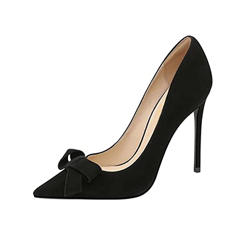 XYD Women Basic Bow Knot High Heel Stiletto Pumps Closed Pointed Toe Slip On Office Work Dress Shoes for Lady
