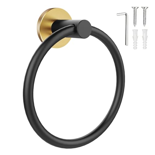 Image of SetSail Towel Holder for Bathroom Wall Stainless Steel Hand Towel Ring Heavy Duty Towel Hanger for Bathroom, Black and Gold