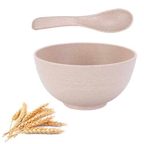 Kit 4 Tigela de Cereais, Tigela de Palha de Trigo Reutilizável, Potinho Fibra de Trigo Ecológico,Seguro para Lava-louças e Micro,Sem BPA,para Cereais, Lanche, Sopa, Salada e Arroz (Bege)