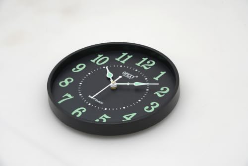 Image of Quartz Round Wall Clock 10 Inch | Slim & Lightweight Plastic Wall Clock | Glow in The Dark Luminous Numbers & Hands | Silent Accurate Quartz Movement