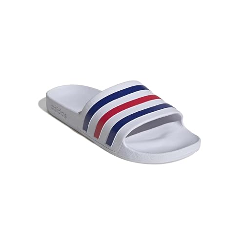 adidas Unisex Adilette Aqua Slides Sandal, Ftwr White/Pure Ruby/Semi Lucid Blue, 37 EU 3