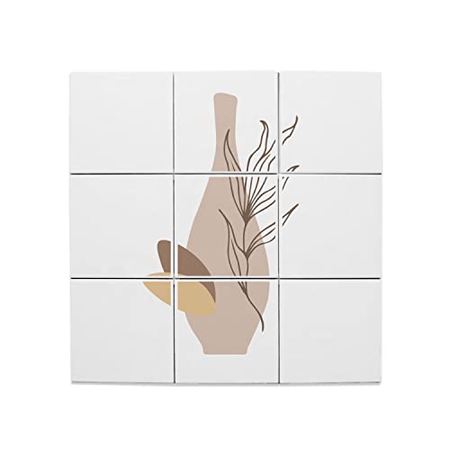 Carreaux céramique décoratifs moderne line art : lot de 9 carreaux 15x15 cm pour fresque tropicale