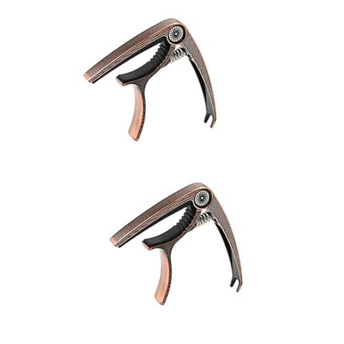 金属製 ギターカポ 5個セット シルバー クリップオン式 チューニングアクセサリー アコースティックギター ウクレレ バイオリン対応 迅速な位置調整可能 (コーヒー×2本,9.3X7.5CMx2pcs)