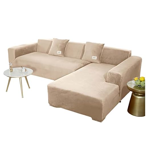 JHLD Funda para Sofá En Forma De L, Funda De Sofá Elásticas Terciopelo Funda De Sofá En Forma De L Suave Antideslizante Protector para Sofás para Sofá De Esquina-Gris Beige-2 plazas+2 plazas