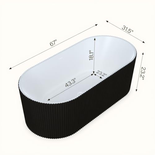 Image of GarveeLife Freestanding Bathtubs 67 inch Black & White Acrylic Free Standing Soaking Tub - Contemporary Striped Design with Overflow Cover, Pop-Up Drain & Concealed Plumbing for Luxury Bathrooms