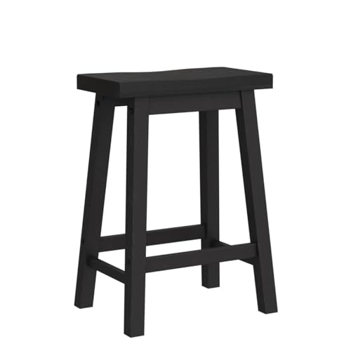 Image of PJ Wood 24 Inch Saddle - Wood Saddle Counter Stool - Black 2 Pack | Backless Design, 225 lb Capacity, Modern A Frame, Square Legs, FSC Certified Lumber, Formaldehyde Free Adhesives