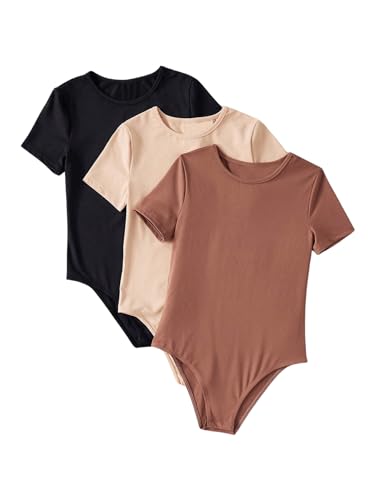 Milumia Girl's 3 Pack Ribbed Knit Bodysuits V Neck Short Sleeve Lettuce Trim Romper Jumpsuit Tops2