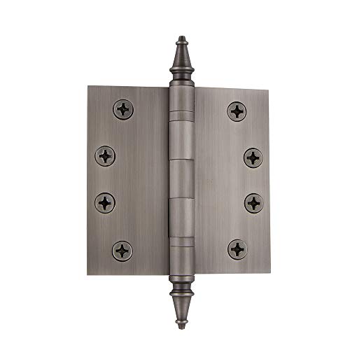 Image of Nostalgic Warehouse 746098 4 inch Steeple Tip Heavy Duty Square Corners Door Hinge, Antique Pewter